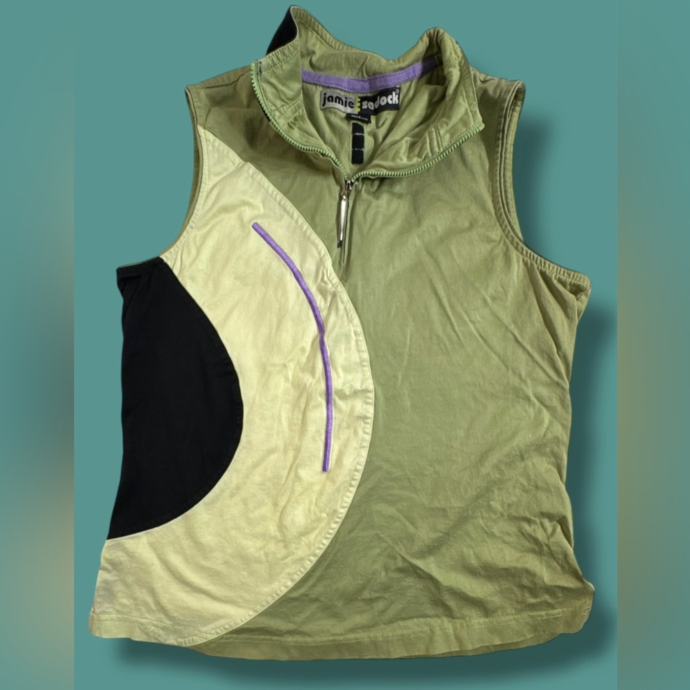 Jamie Sadock Golf Shirt Wmn M Green Sleeveless 1/4 Zip Golf Polo Shirt Pullover